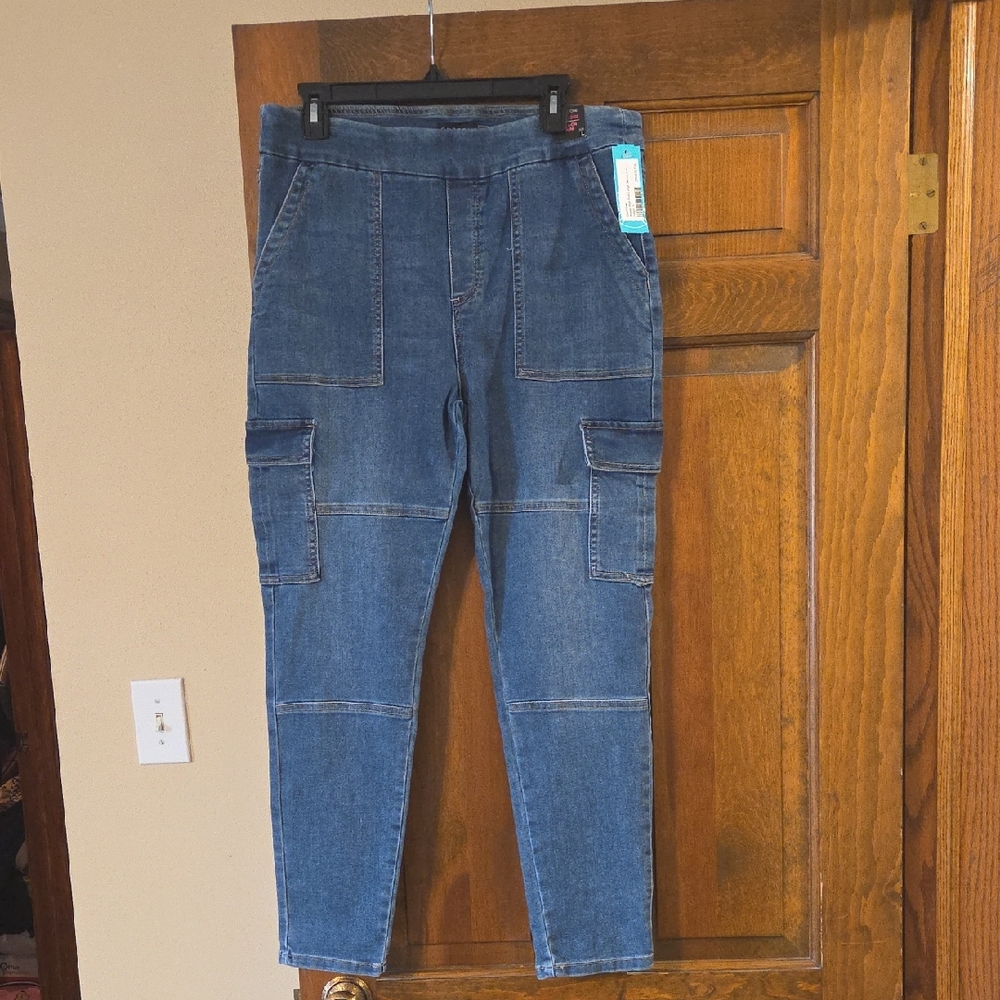 High-Waist Utility Denim Jeggings Blue